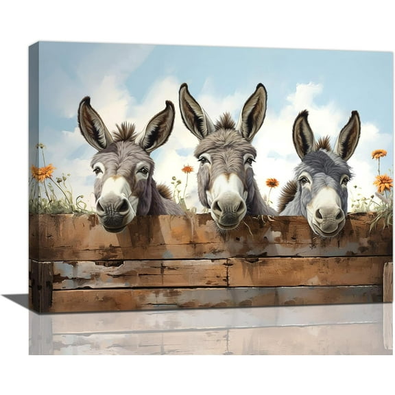 VELVET Farmhouse Donkey Wall Art Donkey Pictures Wall Decor Canvas Print Painting Home Decoration Artwork For Living Room Office Bedroom Bathroom 18x12inch Framed