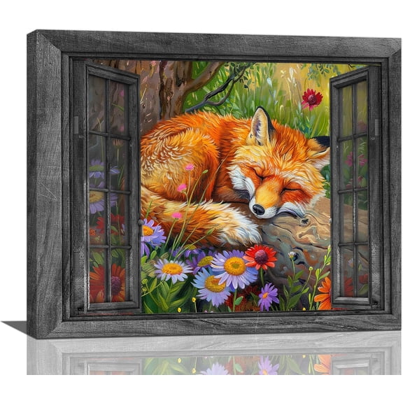 VELVET Farmhouse Fox Wall Art Country Bedroom Pictures Wall Decor Rustic Fox Canvas Prt Wild Animal Patg Modern Home Artwork Decorations For Bathroom Livg Room Office 10x8inch Unframed