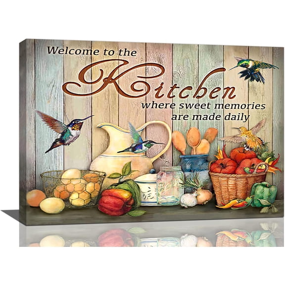 VELVET Farmhouse Kitchen Wall Art Country Pictures Wall Decor Rustic Vegetables Food Canvas Paintings Kitchen Signs Modern Artwork Home Decorations 20x16inch Framed