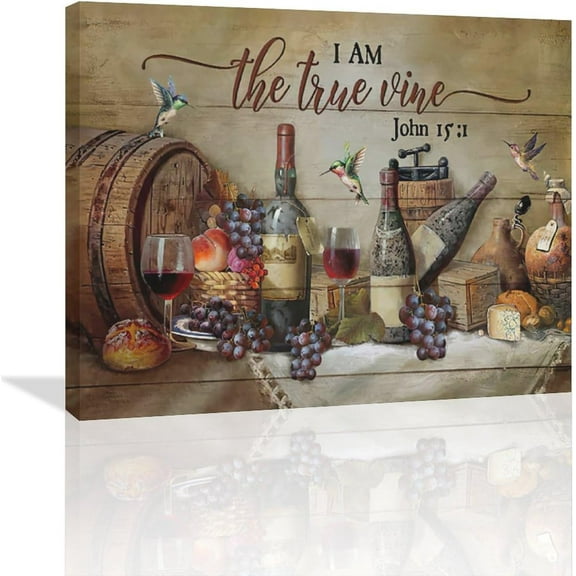 VELVET Farmhouse Kitchen Wall Art Grape Red Wine Wall Decor Country Pictures Canvas Print Painting Artwork Home Decorations for Dining Room Bar Wine Cellar Living Room 16x12inch Framed