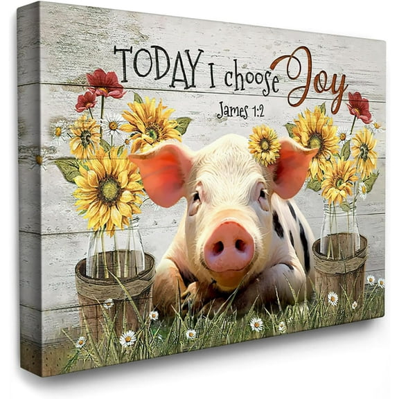 VELVET Farmhouse Pig Canvas Wall Art Cute Pig Sunflower Patg Country Wall Decor Rustic Posters Home for Livg Room Bedroom Bathroom Decoration 16x12inch Framed