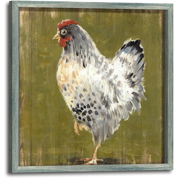 VELVET Farmhouse Wall Art Kitchen Picture: Farm Animal Wooden Print Rustic Country Chicken Hen Artwork Painting Decor for Bedroom Bathroom Living Room 10x8inch Framed