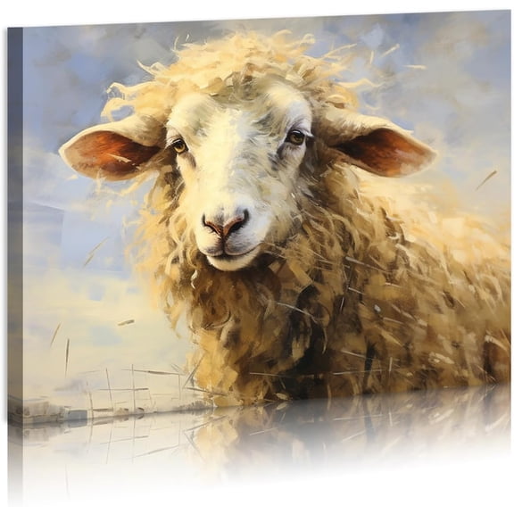 VELVET Farmhouse Wall Art Sheep Print Farmhouse Wall Decor Farm Animal Sheep Print Rustic Wall Art Country Sheep Decor Artwork for Living Room Bathroom Bedroom Home Decorationses 24x20inch Framed