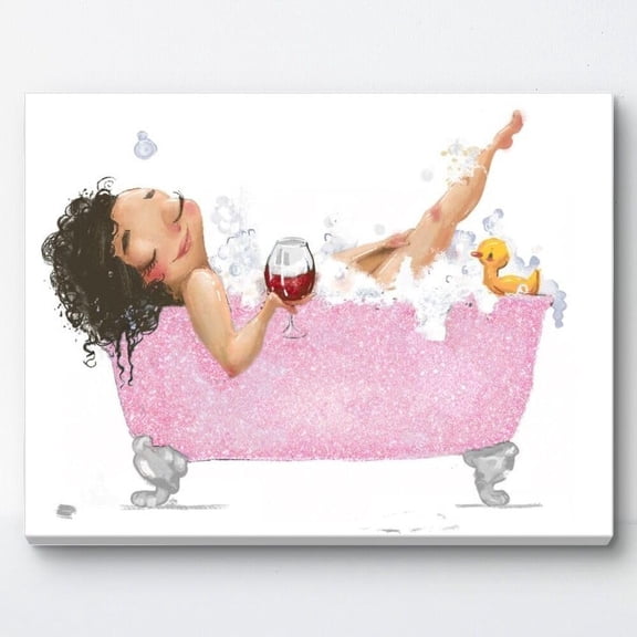 VELVET - Fashionable Bathroom Decor Wall Art Glittery Pk Pictures, Relaxg Girl Bathtub with We Canvas Prt Accessories for Girl's Bathroom Women Gift (Pk) 10x8inch Unframed