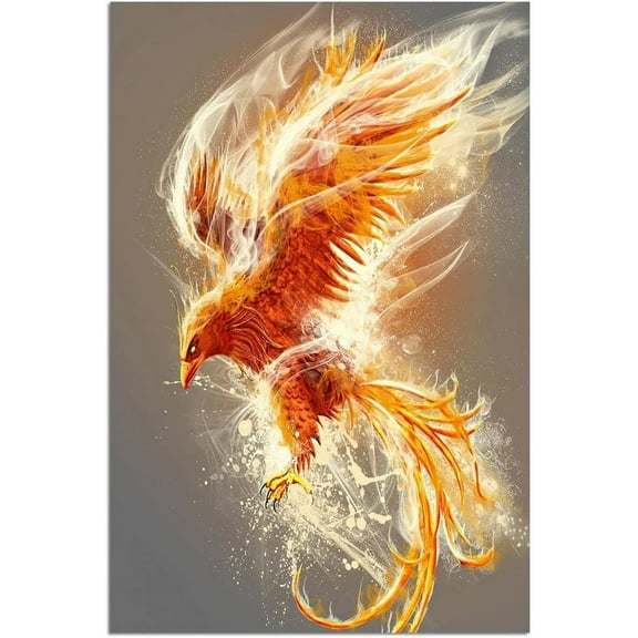 VELVET Fire Phoenix Poster Phoenix Bird Canvas Wall Art Classic Burning Phoenix Dragon Poster Animal Prints Wall Decor for Room Aesthetic Bedroom Living Room Home Decor Giftch Gray 16x20inch Framed