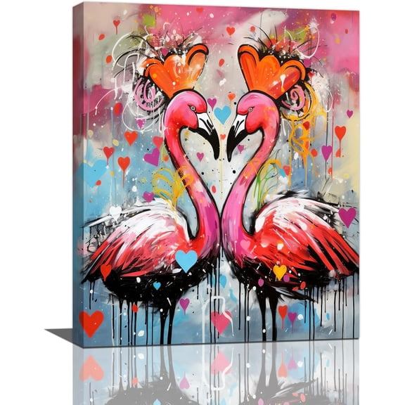 VELVET Flamingo Wall Art Banksy Graffiti Pictures Wall Decor Pink Canvas Painting Modern Home Decoration Artwork for Bathroom Bedroom Living Room Office 16x24inch Framed