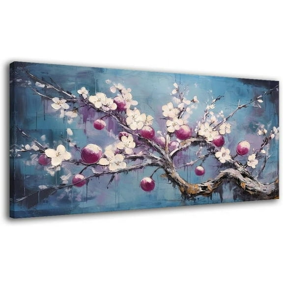 VELVET Flower Canvas Wall Art Plum Blossom Pk Bathroom Decor Floral Picture for Livg Room Decorations Blue Grey Background Patg Modern Prt for Bedroom Home Office Décor 10x8inch Unframed