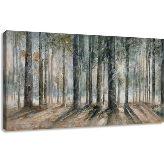 VELVET Forest Tree Landscape Wall Art, Birch Watercolor Pictures Prt on Canvas for Livg Room Decor 10x8inch Framed