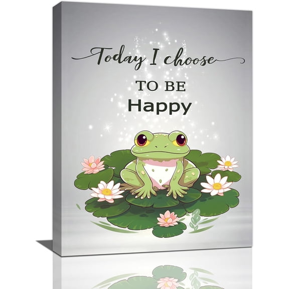 VELVET Frog Wall Art Funny Frog Lotus Pictures Wall Decor Flower Canvas Painting Modern Artwork Home Decorations for Bathroom Living Room Bedroom Office 16x24inch Framed