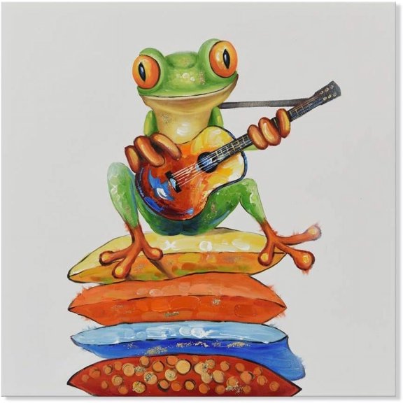 VELVET Funny Animal Canvas Wall Art Cute Frog Playing Guitar Print Painting Picture for Living Room Bedroom Kidroom Wall Decor 18x12inch Framed