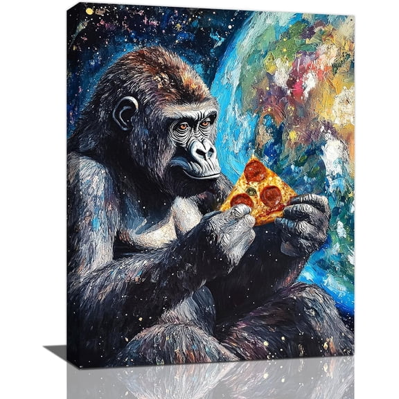 VELVET Funny Chimpanzee Wall Art Gorilla Wall Decor Funny Animal Space Pictures Monkey Canvas Print Painting Artwork for Bathroom Bedroom Living Room 11x14inch Framed