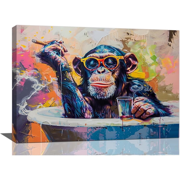 VELVET Funny Monkey Bathroom Wall Art Graffiti Monkey Pictures Wall Décor Colorful Canvas Print Painting Artwork Pop Street Home Decoration for Bathroom Bedroom Living Room Office 14x11inch Framed