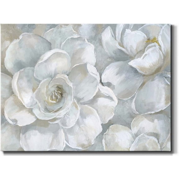VELVET Gardenia Wall Art, White Floral Artwork, Beautiful Tropical Flowers, Premium Gallery Wrapped Canvas Décor, Ready to Hang, Made America Print 18x12inch Framed