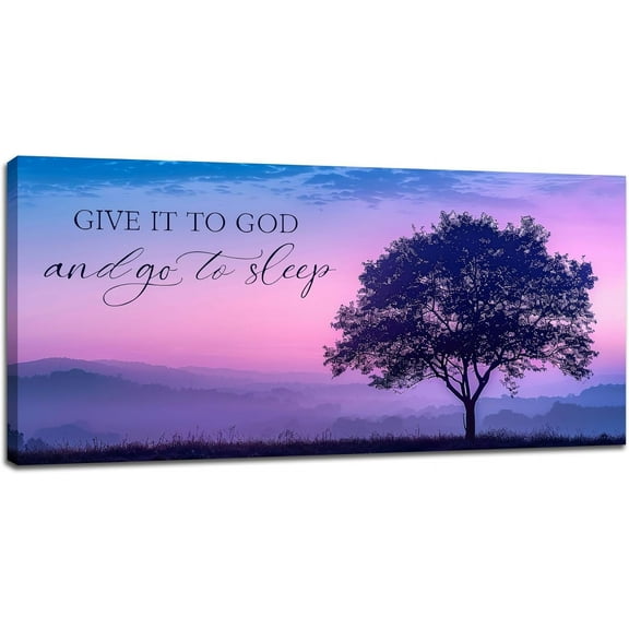 VELVET Give it to God and Go to Sleep Sign Wall Art Large Bedroom Wall Decor Christian OverCanvas Prints Painting Purple Tree Bathroom Pictures Artwork Gifts Living Room Decorations 10x8inch Framed