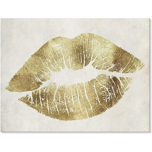 VELVET Gold Sexy Lips Wall Art Fashion Decor Vtage Lips Prt Picture Stretched Wall Art For Bedroom Home Decor Ready to Hang 24x16inch Framed