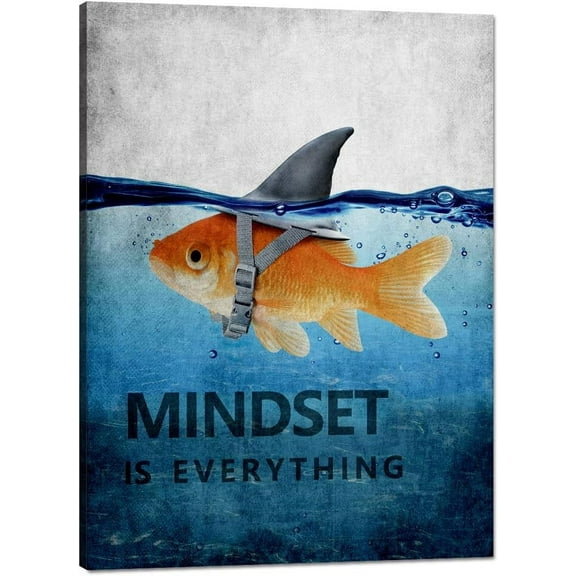 VELVET Goldfish Shark Motivational Poster Mindset is Everythingspiring Canvas Wall Art Pictures Prints Modern Home Decoration Artwork Great Gift Gym Living Room Bedroom Office 14x11inch Framed