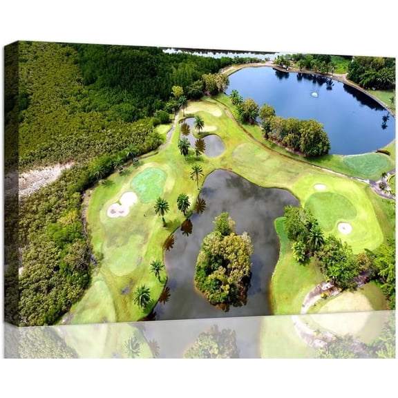 VELVET Golf Course Canvas Wall Art for Livg Room Bedroom Bathroom Home Decorations Golf Course and Lake Picture Poster Prts Artwork Ready to Hang 10x8inch Framed