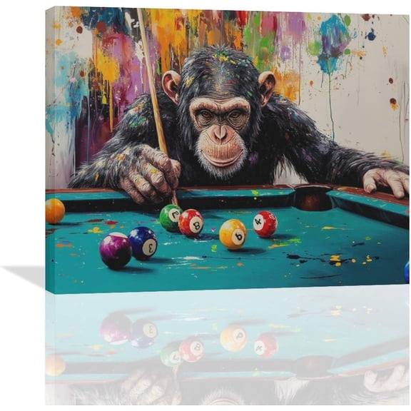 VELVET Graffiti Gorilla Wall Art Banksy Billiards Monkey Pictures Wall Decor Pop Street Animals Canvas Prints Painting Artwork Decoration for Bathroom Bedroom Living Room Dining Room 18x12inch Framed