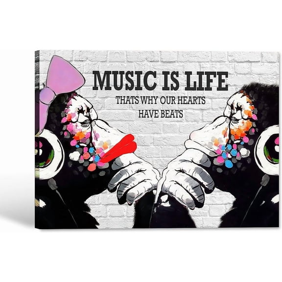 VELVET Graffiti Wall Art Colorful DJ Monkey Chimp Poster Pictures for Living Room Decor, Street Art Canvas, Modern Pop Artwork 24x20inch Framed