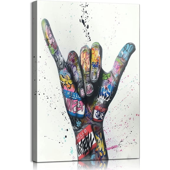 VELVET Graffiti Wall Art Colorful Wall Art Shaka Hand Colorful Colorful Wall Pop Art Wall Graffiti Canvas Wall Art Graffiti Art Street Art Graffiti for 11x14inch Framed