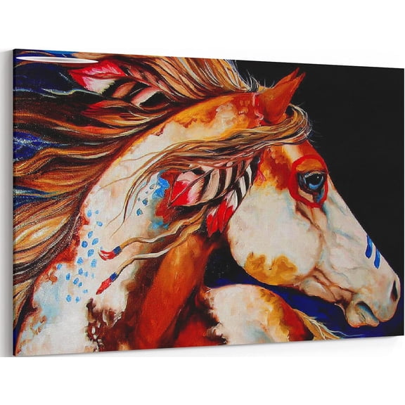 VELVET Horse Native American Decor Southwesterndian Horse Canvas Wall Art Poster Prints Nativedian Horse Picture Artwork Home Bedroom Living Room Decoration Colorful Horse - 24x20inch Framed