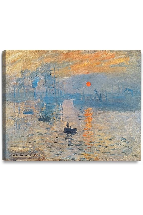 VELVET - Impression Sunrise by Claude Monet Art Reproduction. Giclee Prts Acid Free Cotton Canvas Wall Art for Home Decor 24x20inch Framed