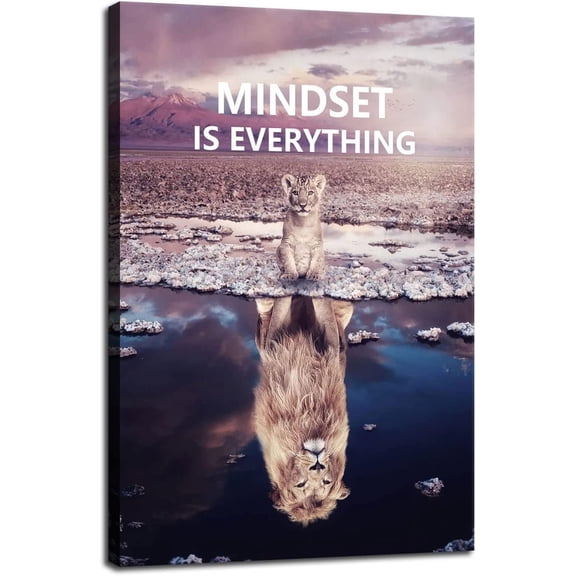 VELVET Inspirational Canvas Wall Art Little Lion Big Lion Mindset is Everything Canvas Poster Printing Artworkspirational Entrepreneur Art Office Wall Decoration Ready to Hang 16x24inch Framed
