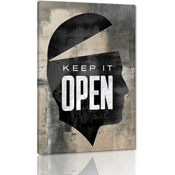 VELVET Inspirational Posters for Office withspiring Sayings Keep It Open Abstract Men Head Portrait Vintage Modern Home Decor Artwork for Living Room Decor HD Print Ready to Hang- 16x24inch Framed