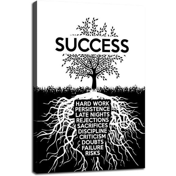 VELVET Inspirational Success Tree Wall Art Painting Canvas Entrepreneur Quotes Posters Prints Artwork Motivational Office Gym Decoration 12x16inch Framed
