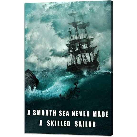 VELVET Inspirational Wall Art Motivational Entrepreneur Quotes Posters Sailing Ship Storm Canvas Painting Sea Ocean Pictures Prints Motto Artwork Home Decorations for Living Room 8x10inch Framed