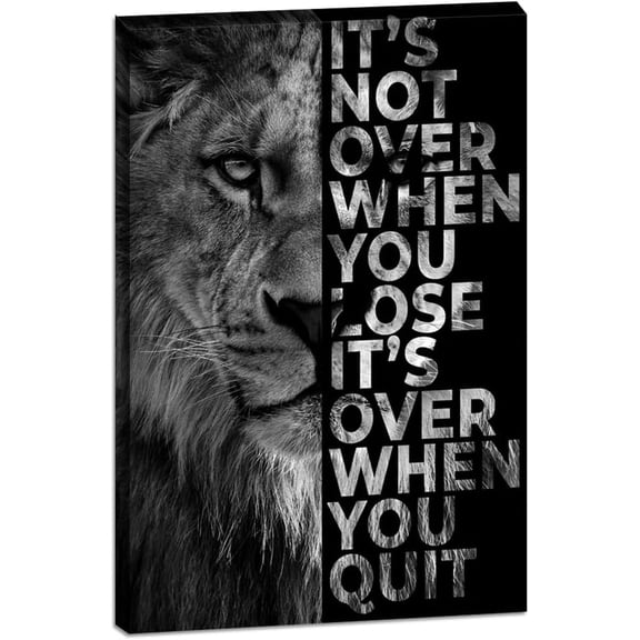 VELVET Inspirational Wall Art for Office Quotes Black and White Wall Decor for Animal Lion Motivational Canvas Prints Wall Art for Bathrooms Modern Home Decor Stretched - 16x24inch Framed