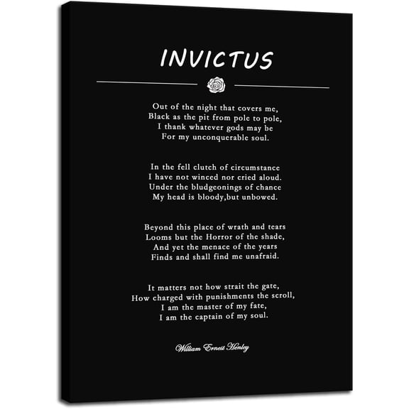 VELVET Invictus Poem Quotesspirational Canvas Wall Artspire Poster Motivational Pictures Print William Ernest Henley Painting Office Decor Artwork Living room Ready to hang 12x18inch Framed