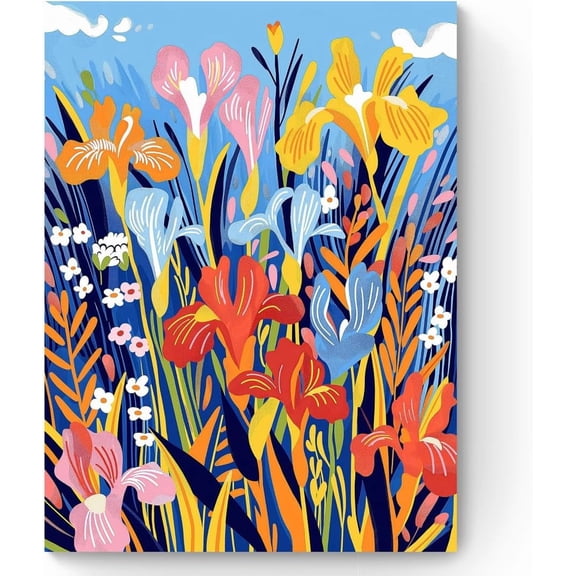 VELVET Iris Garden Canvas Wall Art Home Decor, Colorful Flowers Painting Art Prints Wall Art For Living Room, Floral Bathroom Decor Farmhouse Wall Decoation, Botanical Kitchen Decor 11x14inch Framed