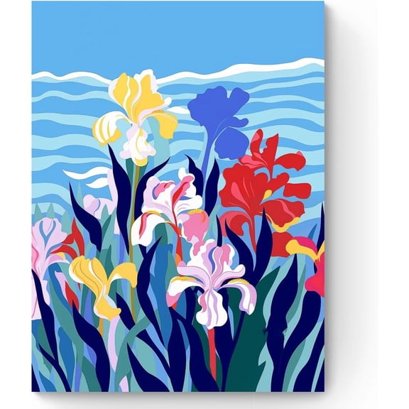 VELVET Iris Garden Canvas Wall Art Home Decor, Colorful Flowers Painting Art Prints Wall Art For Living Room, Floral Bathroom Decor Farmhouse Wall Decoration, Botanical Kitchen Decor 12x16inch Framed