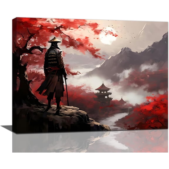 VELVET Japanese Bushido Wall Art Samurai Pictures Wall Decor Ancient Japan Warrior Canvas Landscape Painting Home Decoration Artwork for Bathroom Bedroom Living Room Office 10x8inch Framed