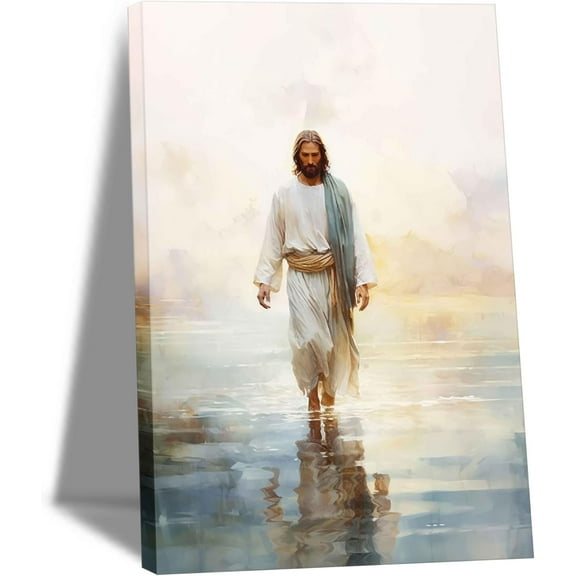 VELVET Jesus Walking On Water Wall Art God Poster Picture Religious Bible Verse Canva Christian Nursery Print Abstractspirational Painting for a Modern Spiritual Living room Wall 8x10inch Framed