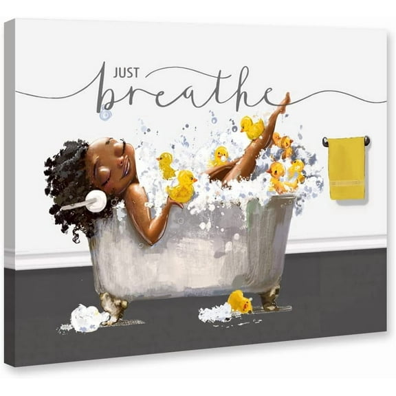VELVET -"Just Breath Bathroom Decor Wall Art African American Woman with Music Bath Canvas Wall Art Prts(Yellow) 10x8inch Unframed