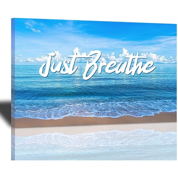 VELVET Just Breathe Canvas Wall Art Beautiful Ocean spirational Pictures Motivational Quotes Poster Wall Decor For Office Bedroom Ready To Hang es 10x8inch Framed