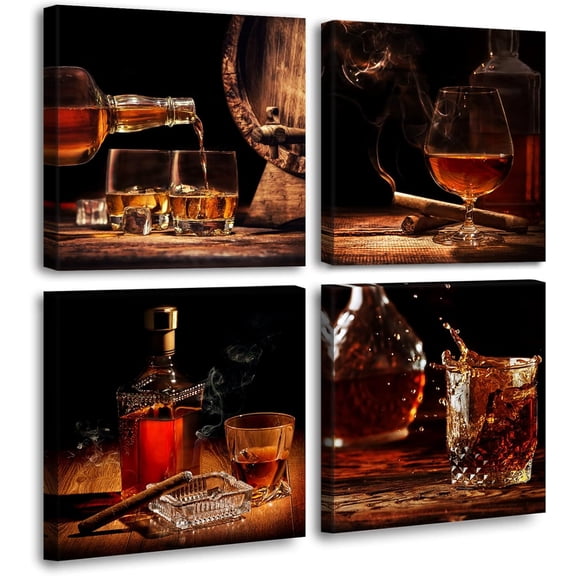 VELVET Kitchen Wall Art Wine Retro Artwork Decor Whisky Pictures Canvas Print Painting for Dining Room Bar Decorations AccessoriesX4 10x8inch Unframed