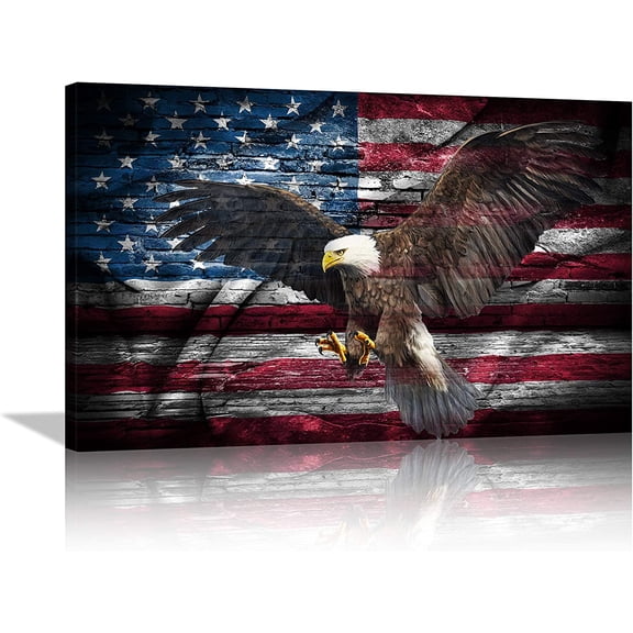 VELVET Large American Bald Eagle Canvas Wall Art us Flag Art Eagle Wall Decor Artwork Military Picture Canvas Patgs HD Prts Home Decor, Ready to Hang 18x12inch Framed