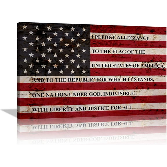 VELVET Large American Flag Canvas Wall Art Pledge of Allegiance Art American Flag Wall Art Artwork Picture Canvas Patgs HD Prts Home Decor, Ready to Hang 24x20inch Framed