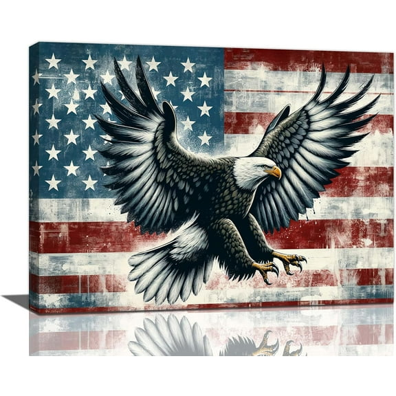 VELVET Large Bald Eagle Wall Art American Flag and Eagle Pictures Wall Decor Patriotic Motivational Sign Canvas Painting Prints Modern Home Decoration Artworks for Living Room Office 10x8inch Framed
