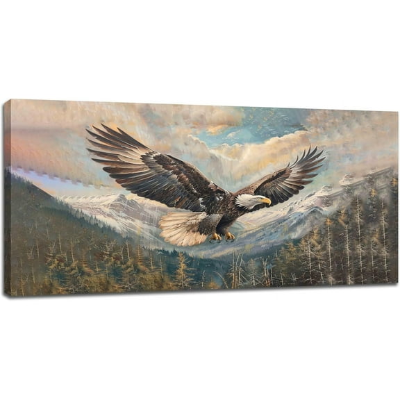 VELVET Large Bald Eagle Wall Art American Flying Eagle Pictures Wall Decor Eagle Canvas Painting Print Patriotic Motivational Posters Home Artwork Decor for Bathroom Office 24x16inch Framed