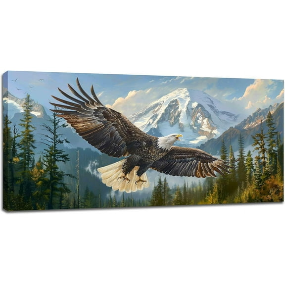 VELVET Large Bald Eagle Wall Art American Flying Pictures Canvas Painting Print Patriotic Motivational Posters Home Artwork Decor for Bathroom Office Living Room Bedroom 10x8inch Framed
