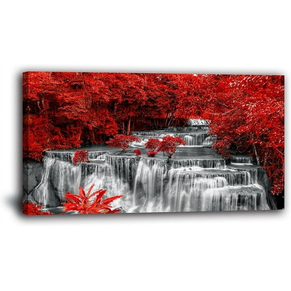 VELVET Large Black and White Decor Waterfall Canvas Wall Art Red Tree Wall Decor Landscape Prts Posters Forest Scenery Patgs for Wall Decoration Bedroom Livg Room Décor- Wall Art 10x8inch Unframed