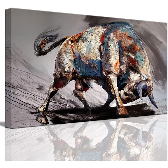 VELVET Large Bull Canvas Wall Art Man Room Cave Wall Decor Spanish Bull Modern spirational Wall Street Stock Picture Poster Patg Art for Office Livg Room Bedroom Ready to Hang 24x16inch Framed