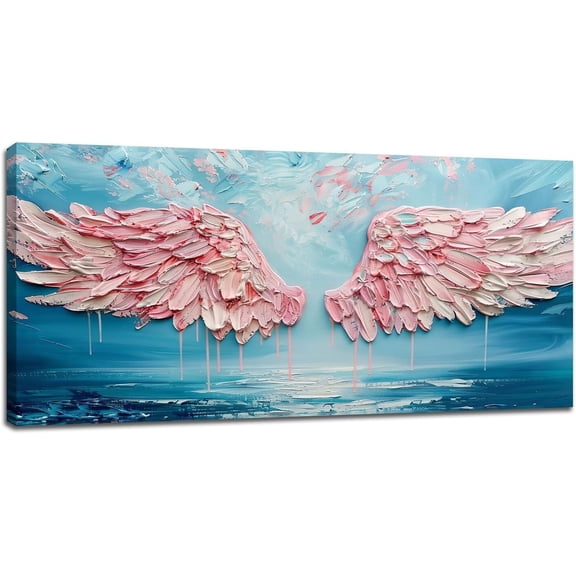 VELVET Large Canvas Wall Art Decor for Living Room Bedroom Pink Angel Wing Pictures Ocean Blue Painting Prints Modern Artwork Decoration Home Office 24x20inch Framed