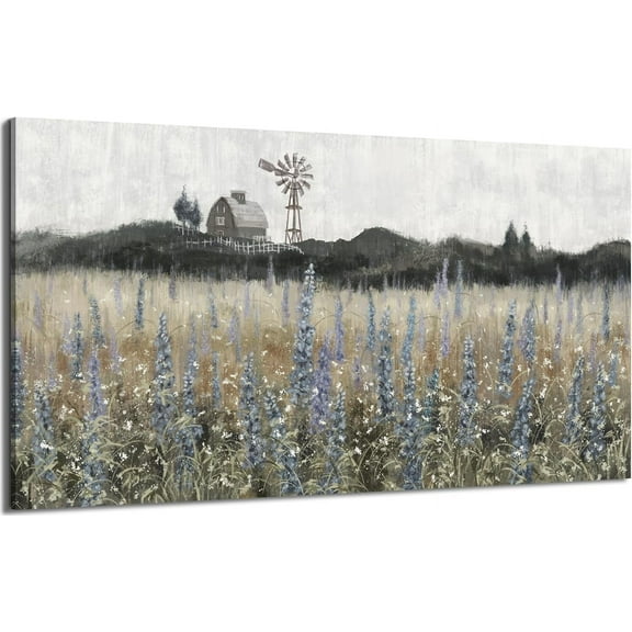 VELVET Large Canvas Wall Art for Living Room Rustic Countryside Scenery Vintage Farmhouse Print Painting Nature Wilderness Landscape Wildflower Field Meadow Picture Classical Artwork 18x12inch Framed