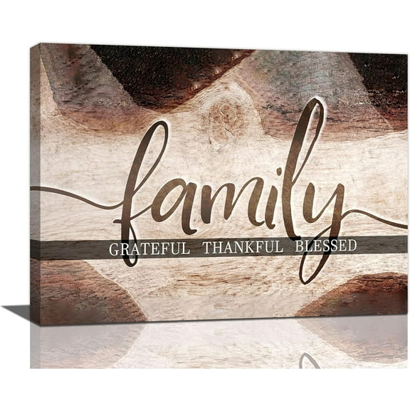 VELVET Large Family Wall Art Family Word Sign Pictures Wall Decor Home Quotes Grateful Thankful Blessed Canvas Painting Print Decor Artwork for Living Room Bathroom Master Dining Room 10x8inch Framed