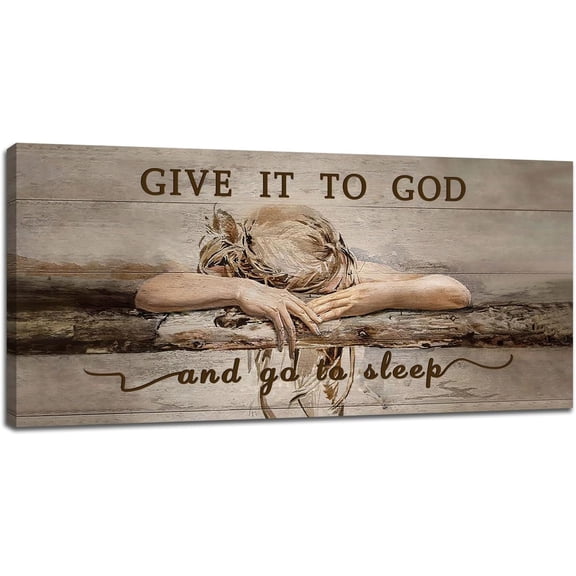 VELVET Large Farmhouse Wall Decor for Give It to God and Go to Sleep Sign Pictures Rustic Above Bed Wall Art Christian Girl Sleep Painting Country Bible Verse Canvas Print Artwork 10x8inch Framed